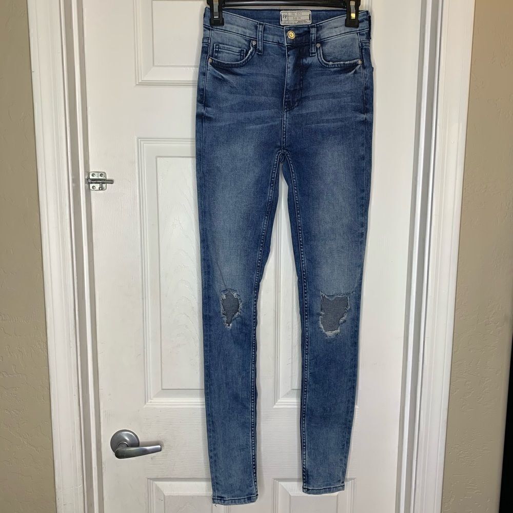 Free People High Rise Skinny Distressed Jeans